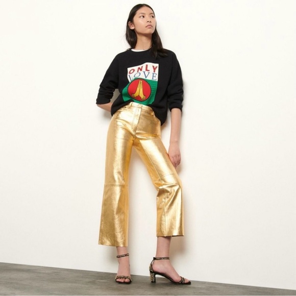 Sandro Pants - Sandro Orne Metallic Lamb Leather Pants Gold Size XS